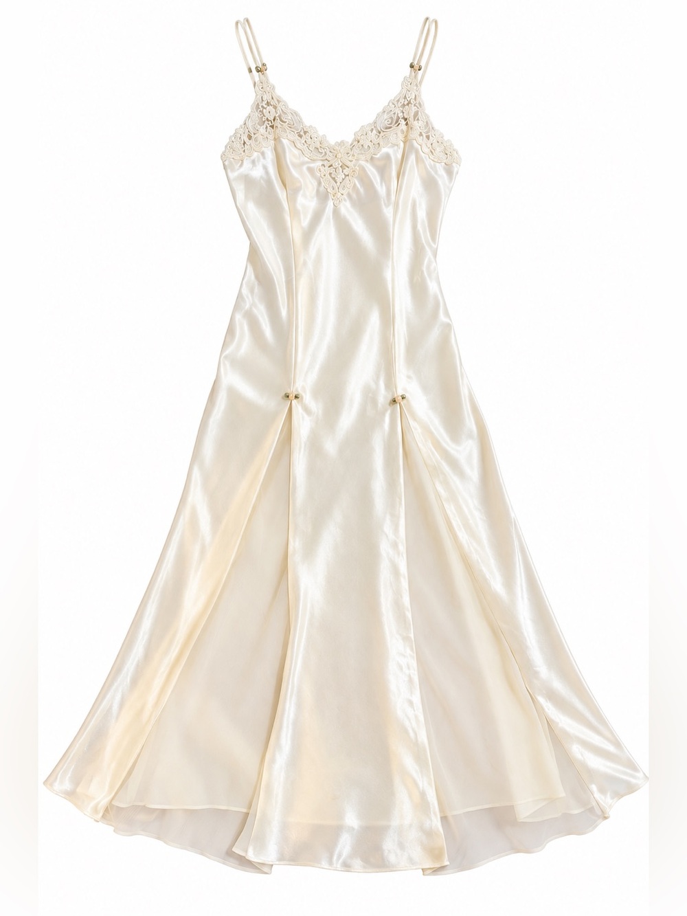 Vintage California Dynasty Ivory Satin Lace Beaded Bridal Nightgown Small
